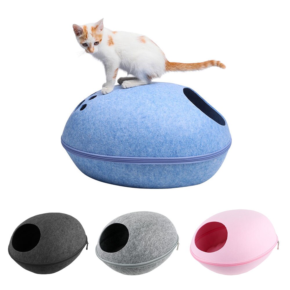 Rits kattenbed voor katten grotbed van natuurlijk vilt comfortabel kattenhuis met kussen