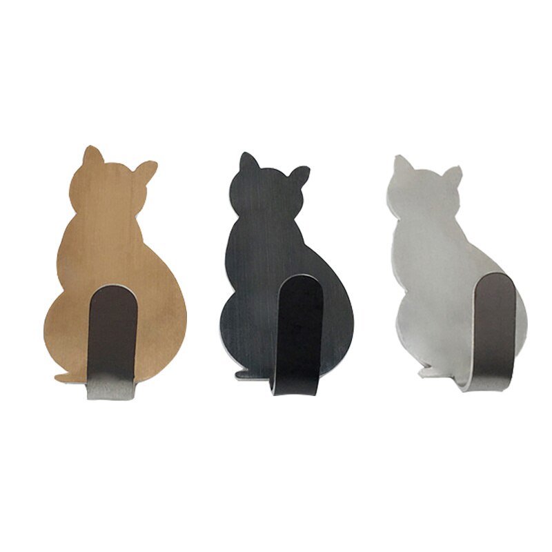 Kat Vorm Opslag Houder 2 Stks/set Zelfklevende Haken Voor Badkamer Keuken Hanger Stick Op Wall Opknoping Deur Kleding Handdoek rekken