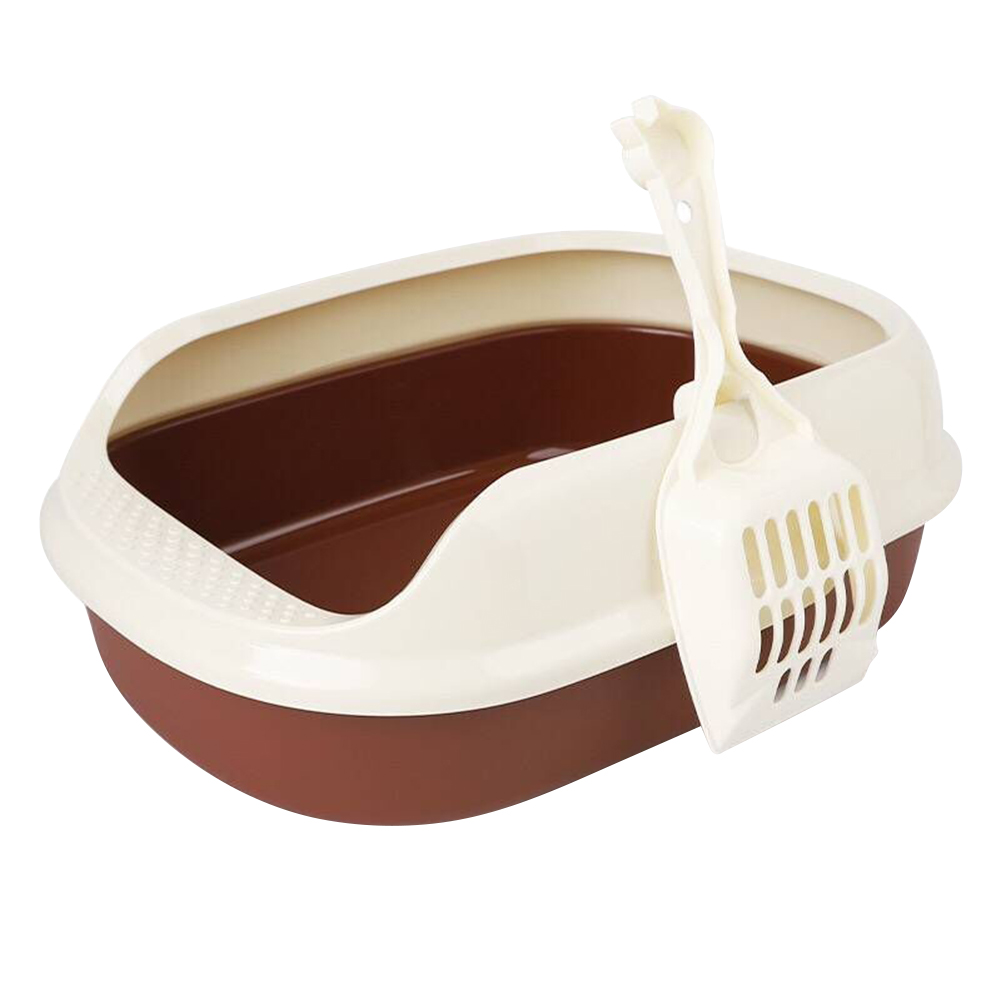 Semi-closed Plastic Cat Toilet Crack-proof Shatter-Resistant Training Pets Cat Litter Box SASW666: Brown