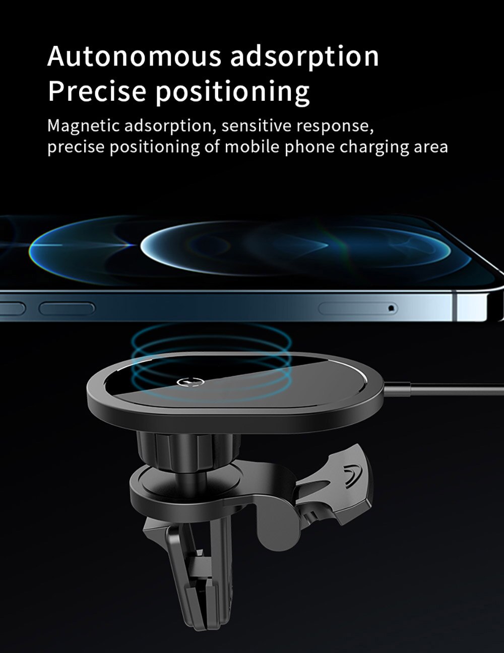 15W Magnetic Wireless Car Charger for iPhone 12/12 Pro Max, Samsung S20/S10, Huawei Mate 40 Pro - Fast Charge Phone Holder
