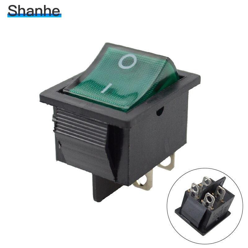 KCD4 On-Off-On 6P / On-Off 4P Latching Rocker Switch 15A 250VAC: 4pin green