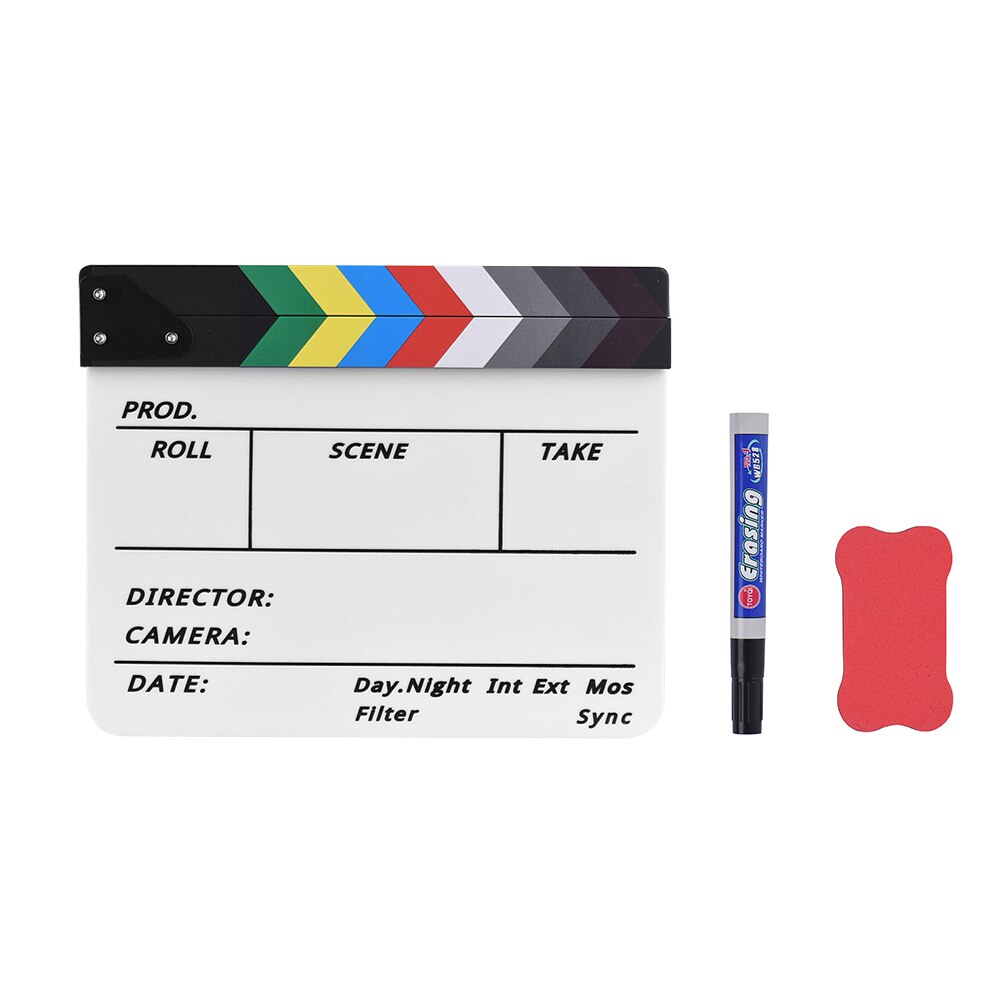 Andoer Film ClapperBoard Acrylic Clapboard Dry Erase TV Movie Director Cut Action Scene Slate Clap With Marker Pen Eraser