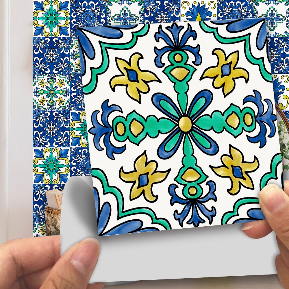 Spanish Style Floral Texture Crystal Hard Floor Tile Wall Sticker Kitchen Home Decor Wallpaper Waterproof Ground Table Art Mural