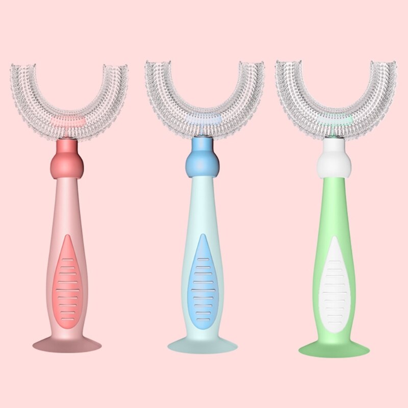 Crianças em forma de u escova de dentes de grau alimentício silicone macio cabeça da escova para crianças e crianças treinamento manual escova de dentes