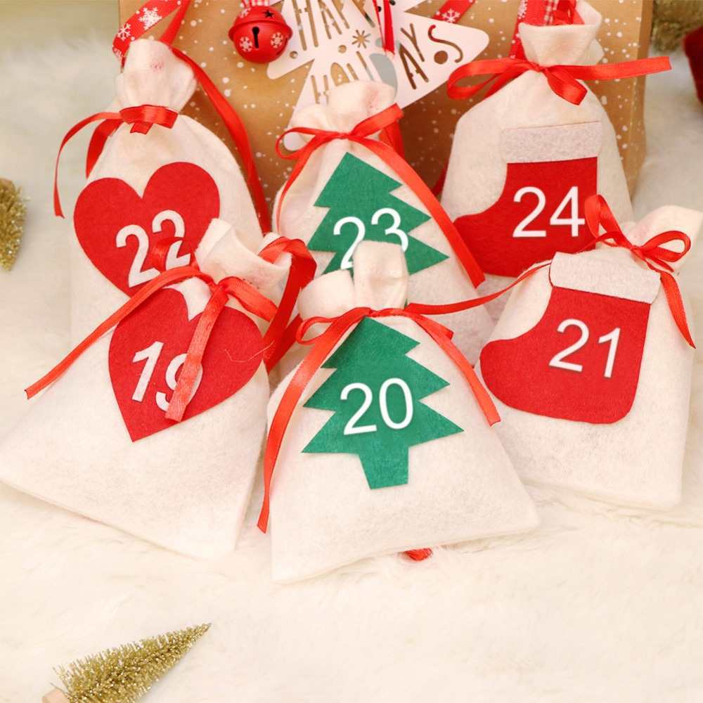 Christmas Bags Calendar Countdown Felt Bag Candy Storage Pouch DIY Christmas Advent Calendar Bag Christmas Decor