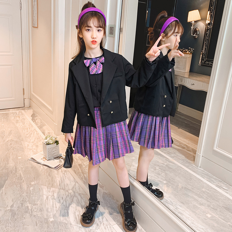 Traje a cuadros JK para niña, Blazer informal, Falda plisada y camisas blancas, conjunto de ropa para niña adolescente, trajes para niña
