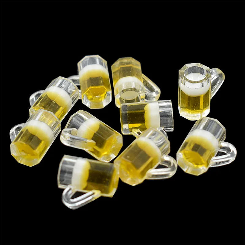 10 Uds. De vasos pequeños de resina de cristal de cerveza en miniatura, modelo de casa de muñecas, mesa moderna para habitación, suministros de decoración para casas de muñecas