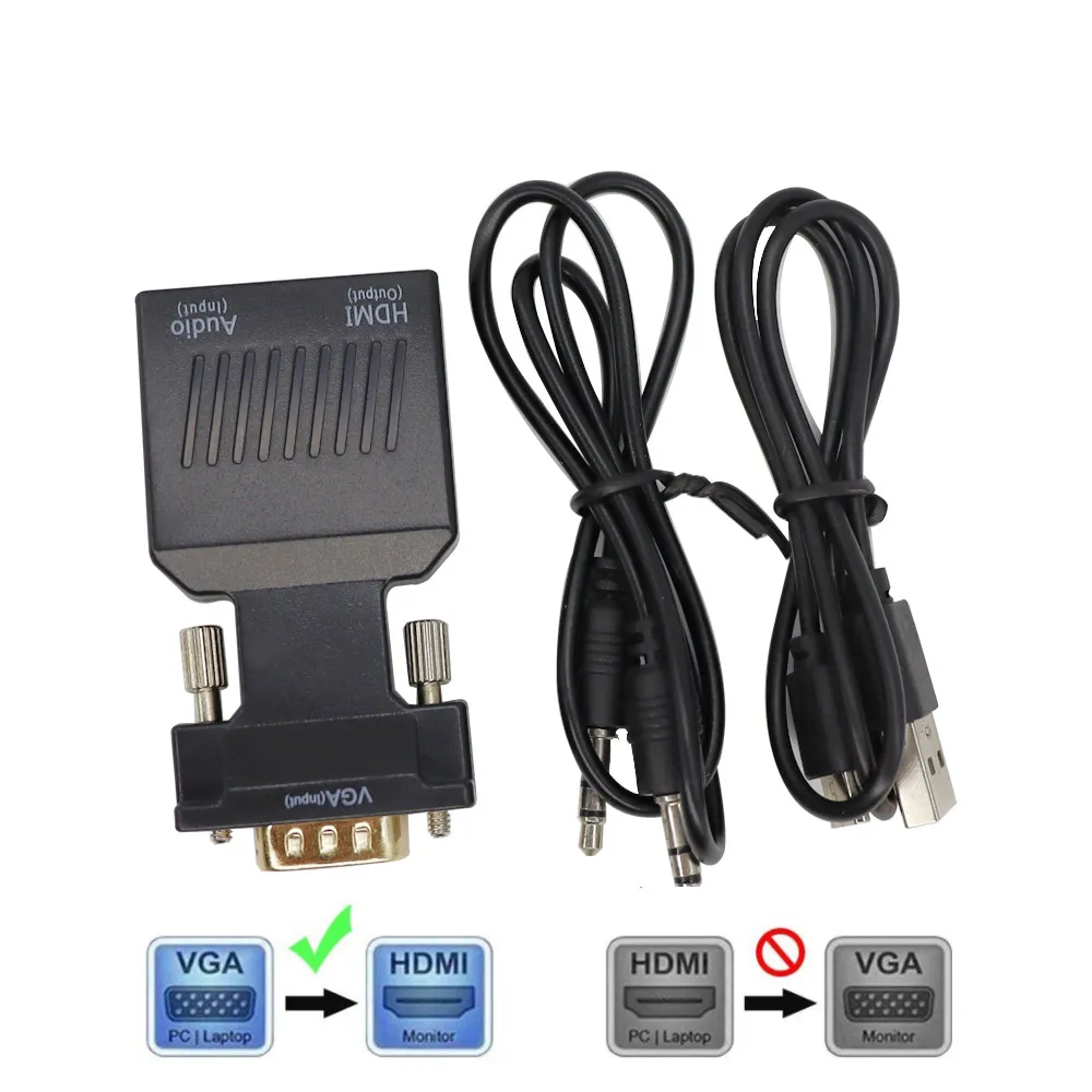 Adaptador convertidor HD 1080P VGA a HDMI con Audio para PC portátil a proyector HDMI adaptador compatible con HDMI a VGA