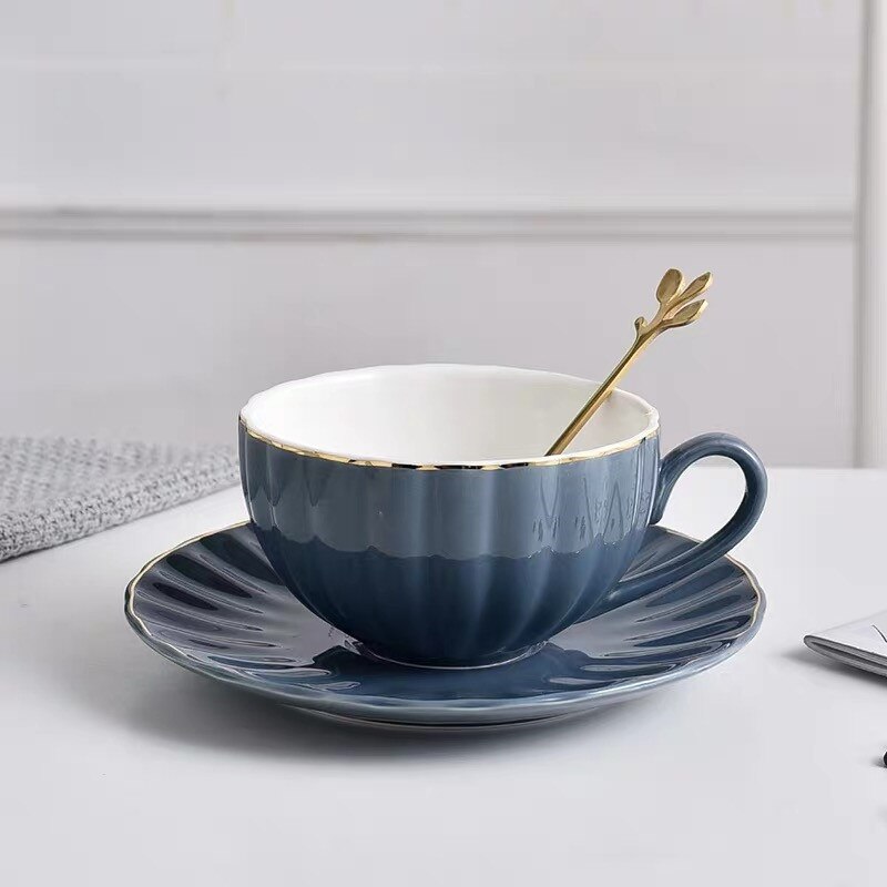 Europæisk phnom penh keramisk kaffekop med underkop og ske te kop simpel mælkekop cappuccino latte kop drinkware: Grå