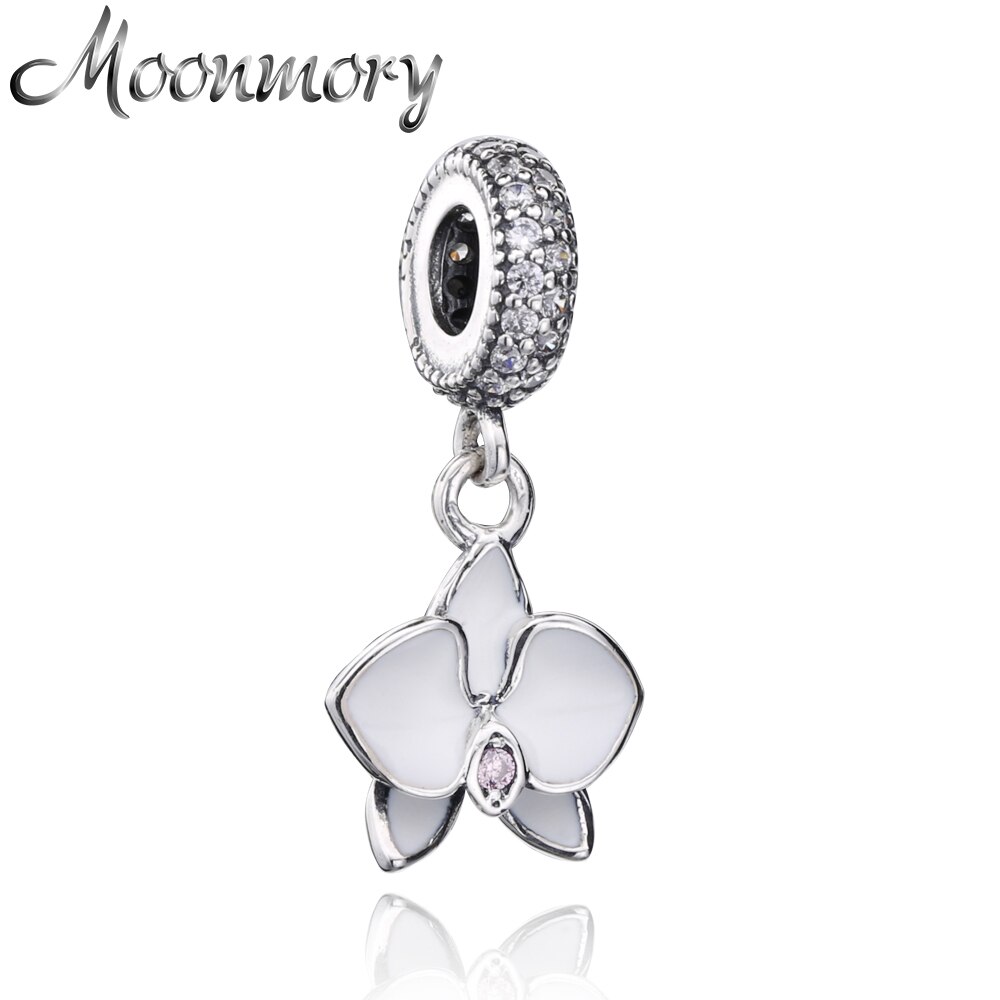 Moonmory Zomer Stijl 925 Sterling Zilveren Witte Orchidee Emaille Bedels Hanger Dangle Fitssnake Armband Diy Sieraden Maken