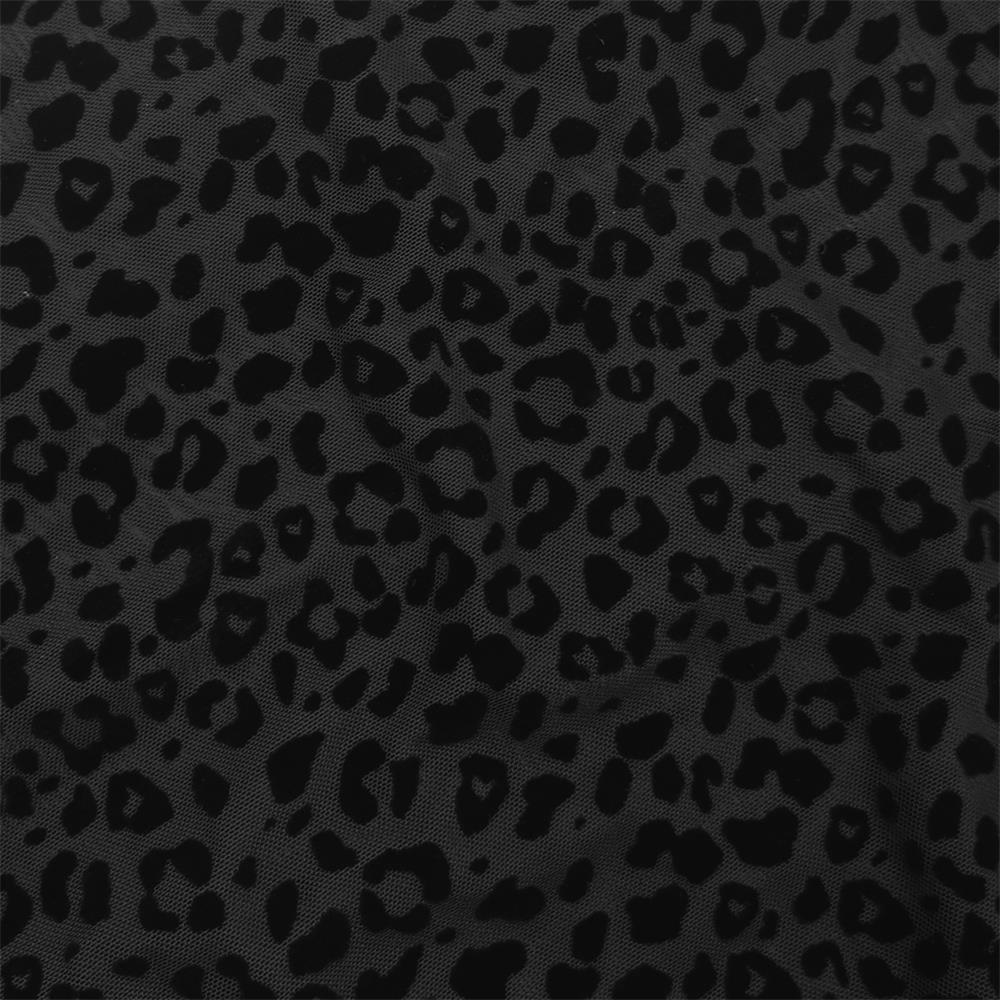 Estampado de leopardo elástico de 4 vías tejido de terciopelo burnout, patrones de animales para escenario, disfraces, , ropa, color negro