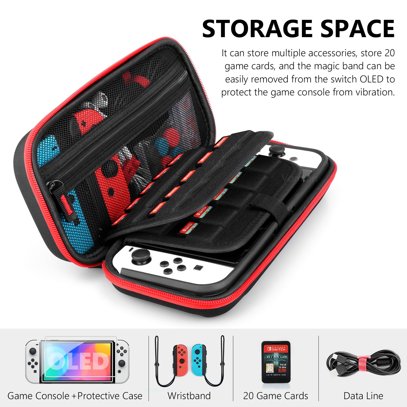 Vamson Voor Nintendo Switch Oled Met Clear Cover Case Screen Protector Cover Voor Schakelaar Oled Opslag Draagtas Accessoires Kit