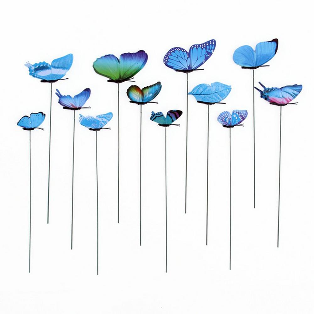 12Pcs Waterproof Butterflies Stakes Butterfly In Stick Decorative Garden Ornaments for Home Party Outdoor Yard Patio Decoration: Blue
