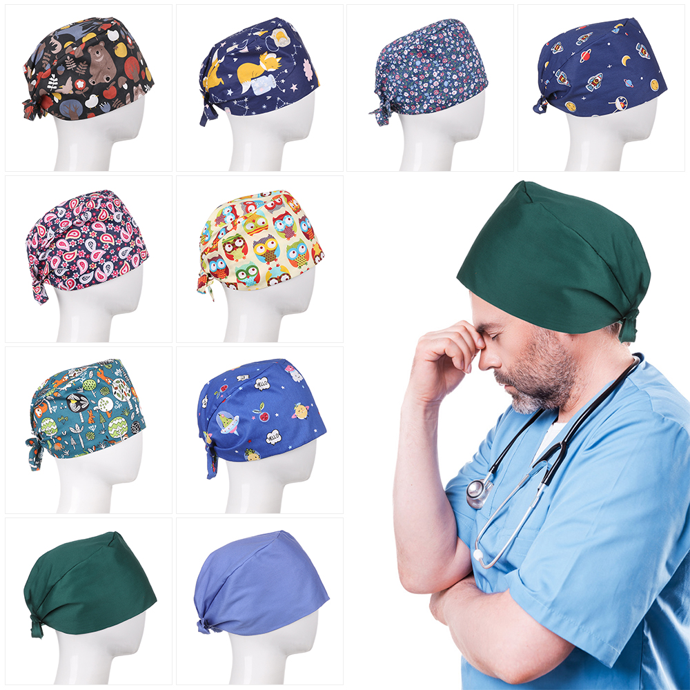 Bloemen Bouffant Sanitaire Hoed Met Zweetband Verstelbare Lus Beanie Hat Solid Mannen Hoed Vrouwen Hoeden Skullies Mutsen