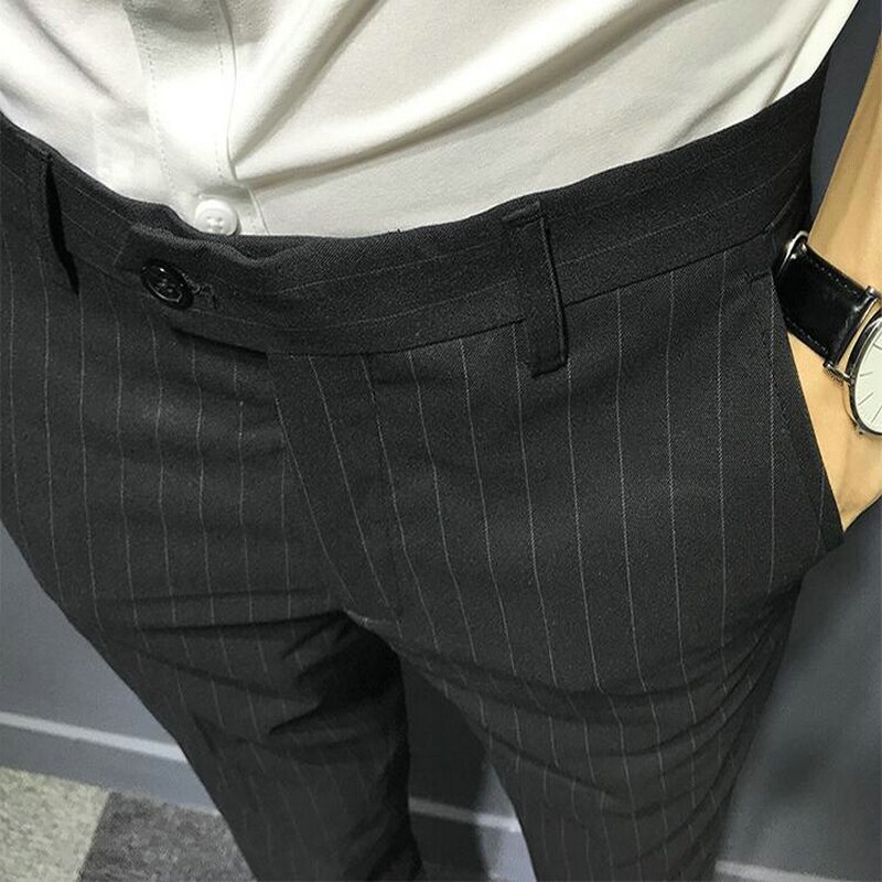 Business slim fit afslappet blazer lige kjole bukser formel bryllup jakkesæt bukser mænd sort stribe tilgængelige jakkesæt bukser