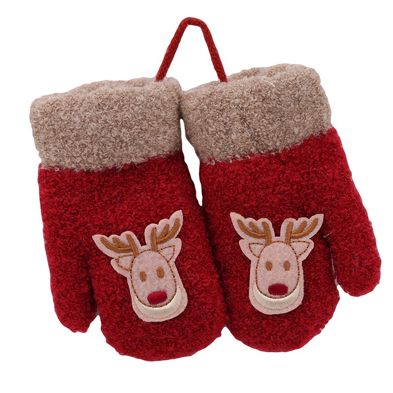 Children Clothing Cotton Flock Spring Autumn Winter Gloves Toddler Kids Cute Thicken Christmas Deer Girls Boys: red
