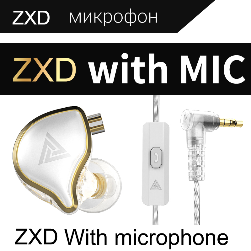 QKZ ZXD CRN EDX PRO Dynamic Earphones HIFI Music Sport Earbuds In Ear Earphones Sport Noise Cancelling Headset DQ6 ZS10PRO: ZXD white  MIC