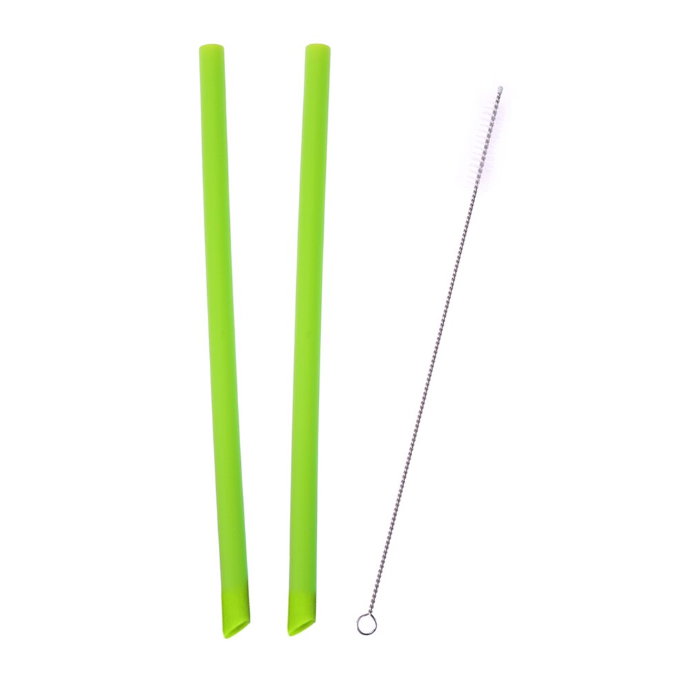 2Pcs/set Reusable Silicone Straws Food Grade Silicone Straws Drinking With Cleaning Brush Party Straws BPA Free