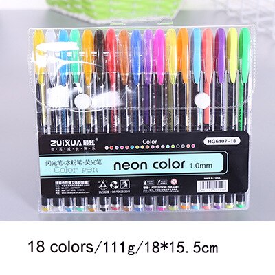 Juego de plumas de Gel con purpurina, Set de 12/16/18/24/36/48 colores, pluma de fluoresencia pastel para escritura de colorear, graffiti Diy para estudiantes: 18 colors