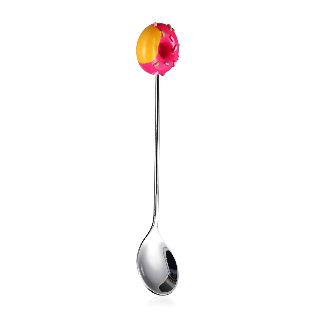 Donut Cute Stainless Steel Doughnut Dessert Spoon Fork Coffee Ice Cream Candy Kitchen Flatware Baby Kids Dinnerware: Rose Red Spoon