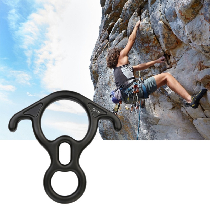 50KN al aire libre de aleación de magnesio de escalada en roca 8 anillo de escalada en roca de cuerno de buey de rappel dispositivo lento gancho escalada Descender