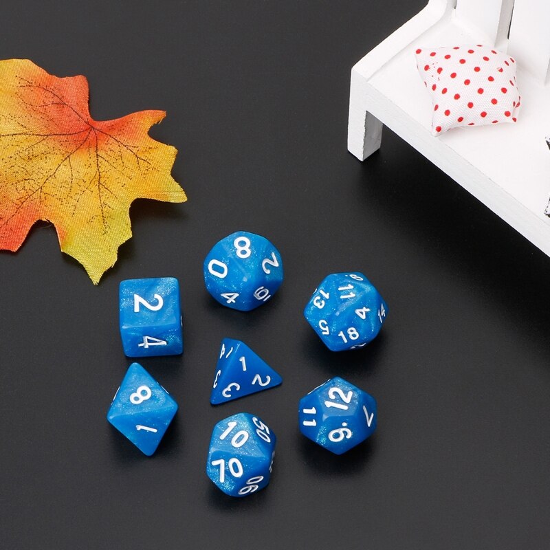 7Pcs Flickering Polyhedral Dice For Dragon Pathfinder D20 D12 2xD10 D8 D6 D4 W0YB