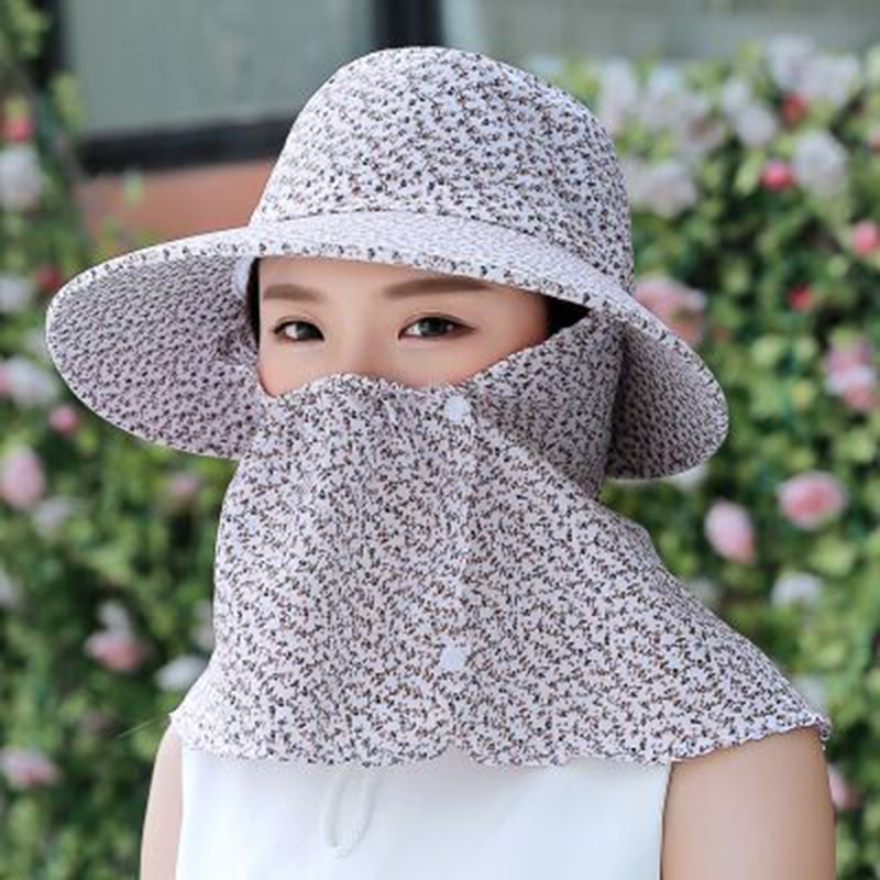 Kvinder sommer solhatte blomstercamouflage pakbar solskærmshat med store hoveder bred skygge strandhat uv beskyttelse kvinde kasket