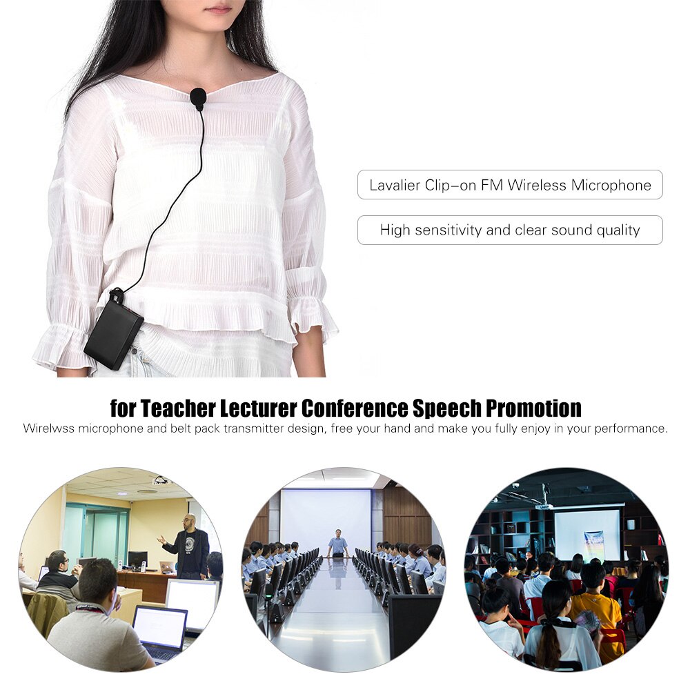 Mini Draadloze Clip-on FM Microfoon Lavalier Mic System Voice Versterker Zender Ontvanger 6.5mm Out voor Conference Speech