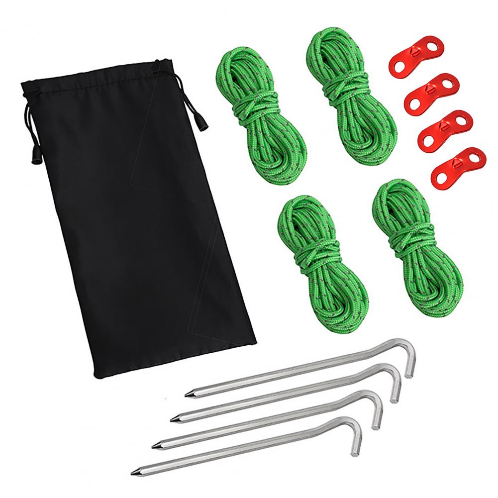 Ensemble de cordes de tente haute densité, robuste, Installation facile, piquets de tente de Camping en plein air, cordes réfléchissantes, 13 pièces/ensemble: Green