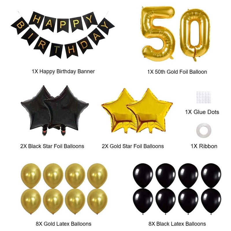 50Th Birthday Party Decor Kit Happy Birthday Balloon Banner Number "50" Balloons Mylar Foil and Ballons Party Supplies