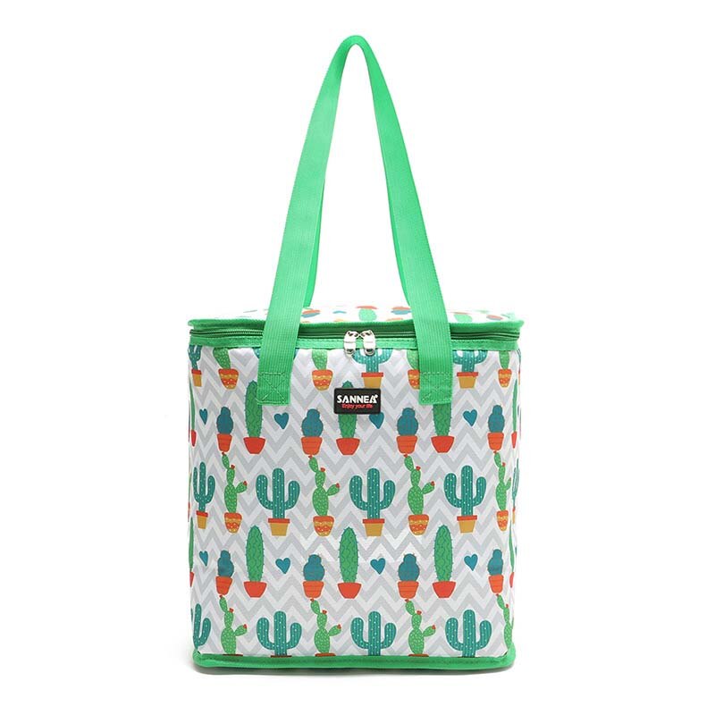 22L stijlvolle koeltas grote afdrukken lunch picknick box ice pack thermische maaltijd dranken wijn koud carrier voertuig isolatie cool tas: green