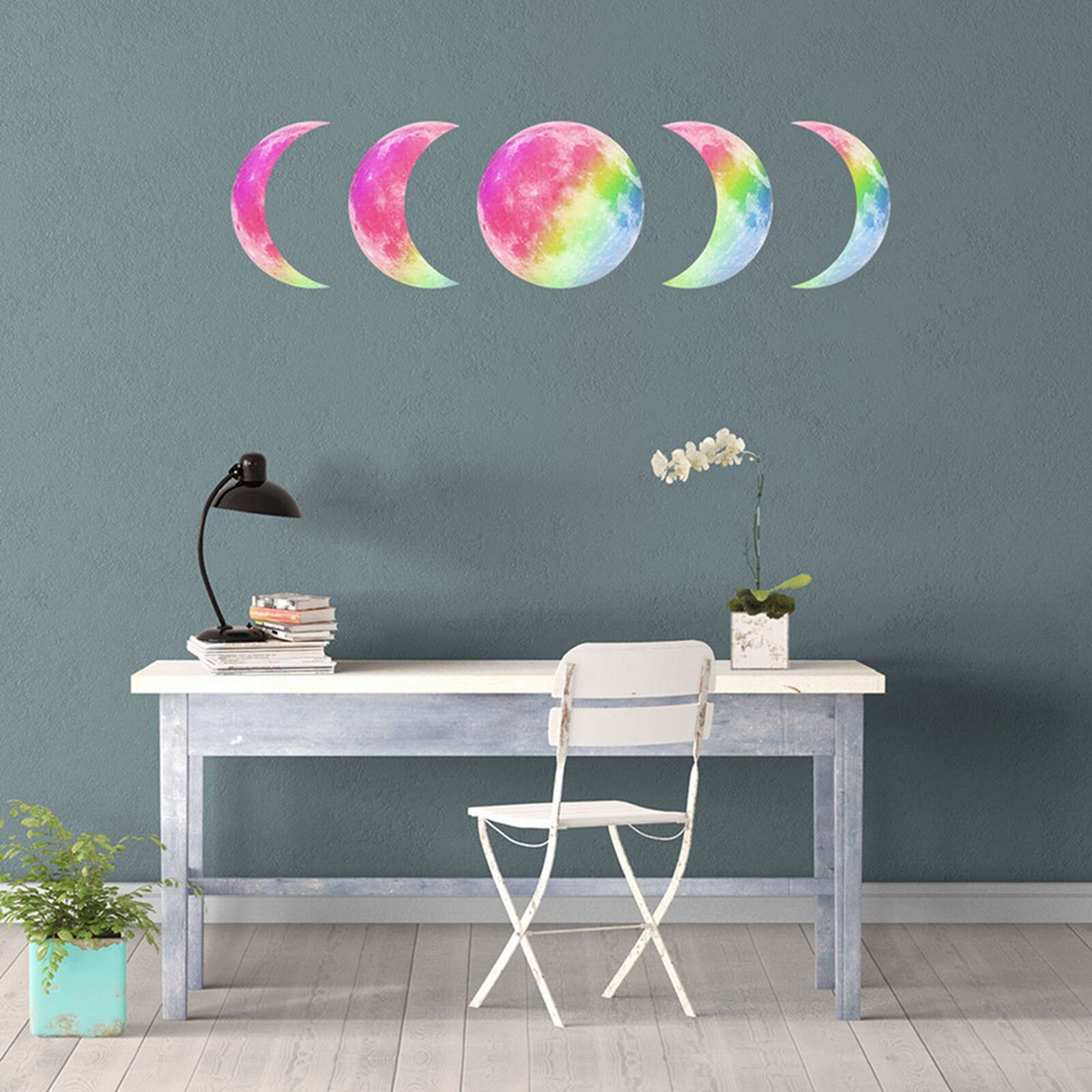 Glowing Stickers Beautiful Moon Phase Luminous Removable Adhesive Wall Decals for Ceiling Bedroom Decor