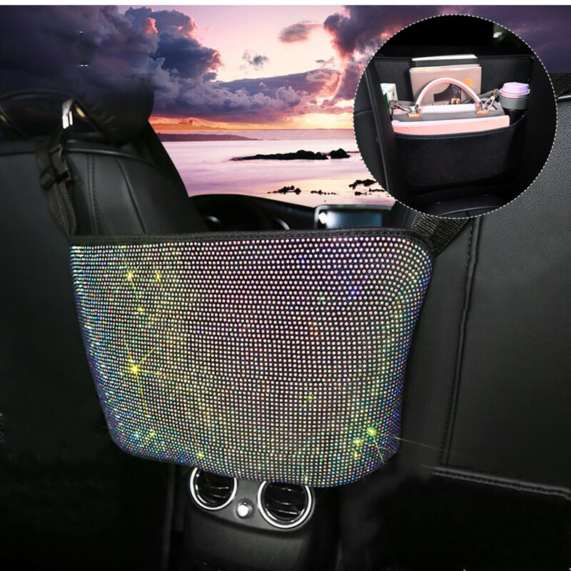 Auto Handtas Houder Luxe Lederen Autostoel Opbergtas Organizer Multi-Zakken Universele Bling Crystal Opbergen Opruimen Auto Goederen: big color