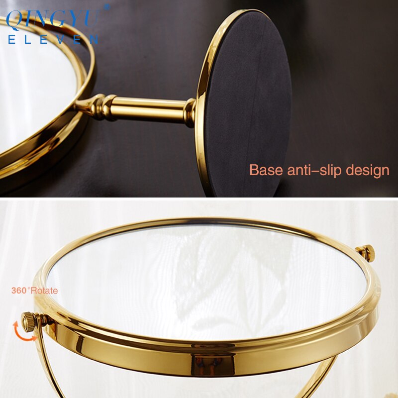 QINGYU ELEVEN 8 inch Soild Brass Bath Mirror European style Wall Mounted Double Sided Adjustable Round Cosmetic Beauty Mirror