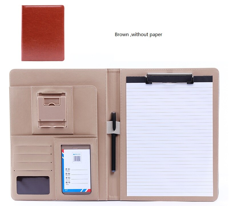 A4 PU leather multifunctional Portfolio office business manager padfolio briefcase bag document file holder: Orange