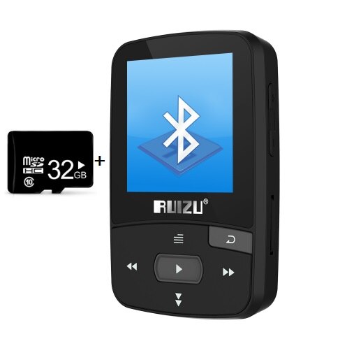 Ruizu X50 Sport mini clip mp3 player with fm tf card slot music player: blk with 32gb