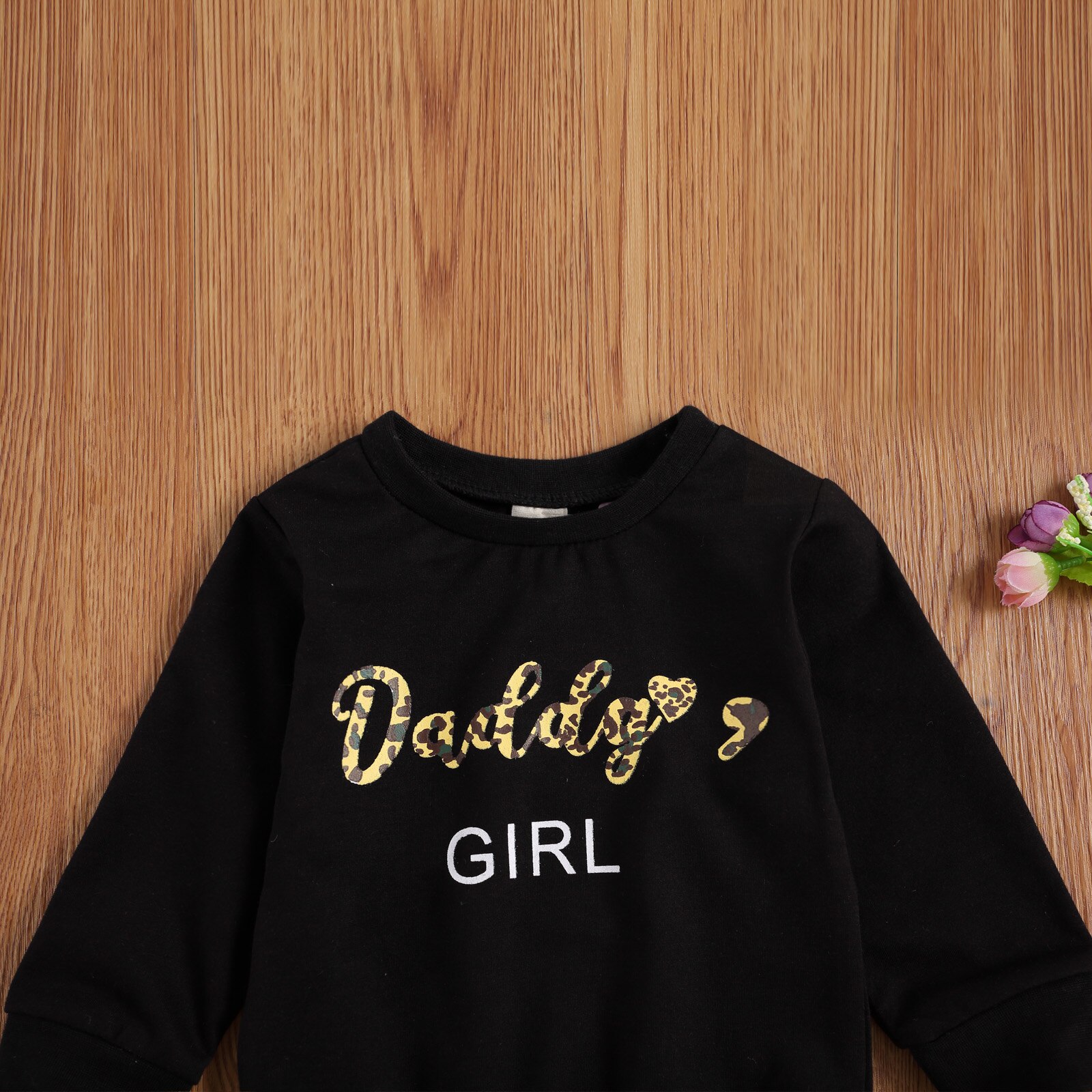 Herfst En Winter Daddy S Meisje Sweatshirt, Zwarte Letters Effen Kleur Top Met Lange Mouwen
