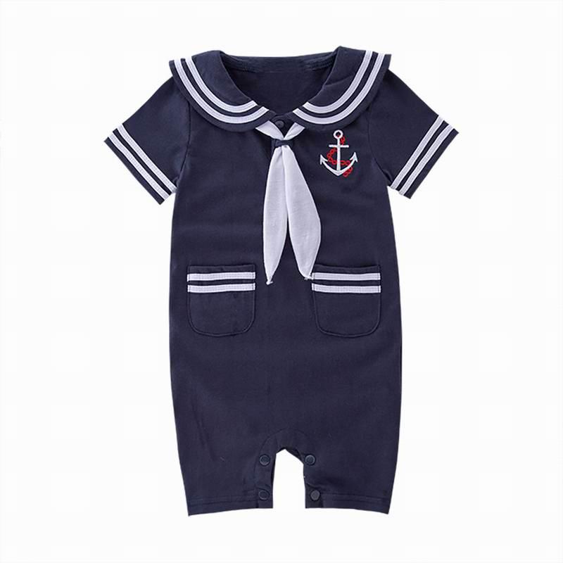 Baby Junge Sommer Strampler Neue Seemann kragen Kurzarm Baumwolle Strampler Kleinkind Kleidung E13255