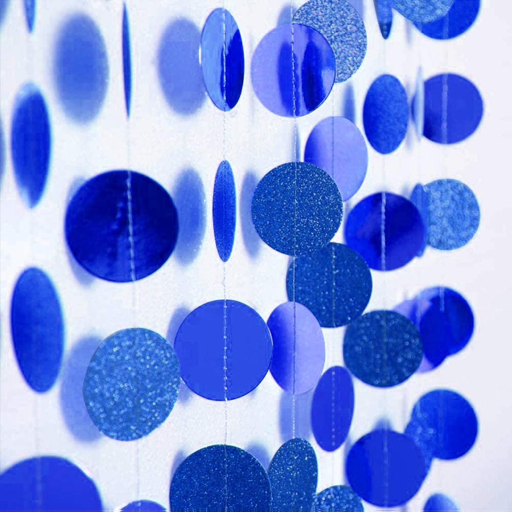 Royal Blue Paper Circle Garland Hanging Boy Kids Ocean Themed Hanging Birthday Party Banner Backdrop Baby Shower Wall Decoration: Mirror Glitter Blue
