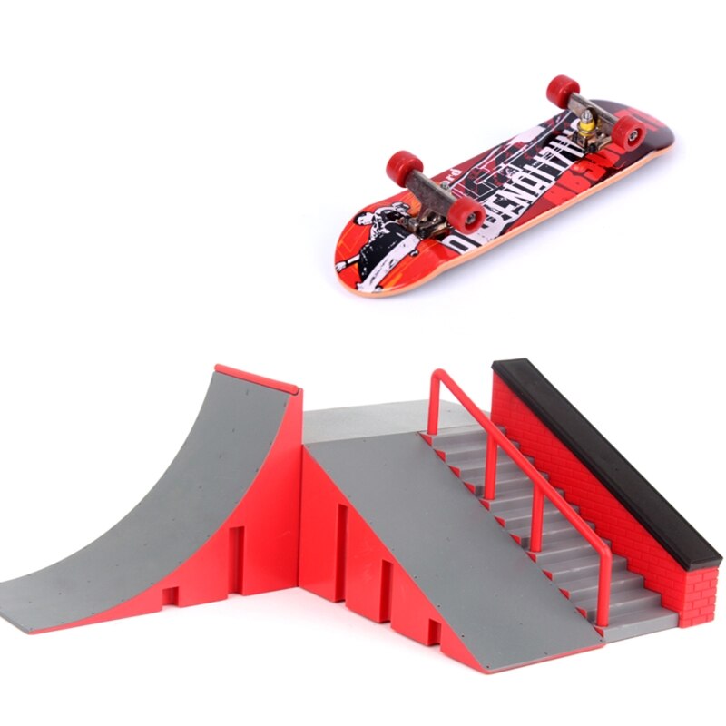 Finger Skate Park Kit Ramp Part with 1 Finger Skateboard Mini Scooter Scene Prop: C