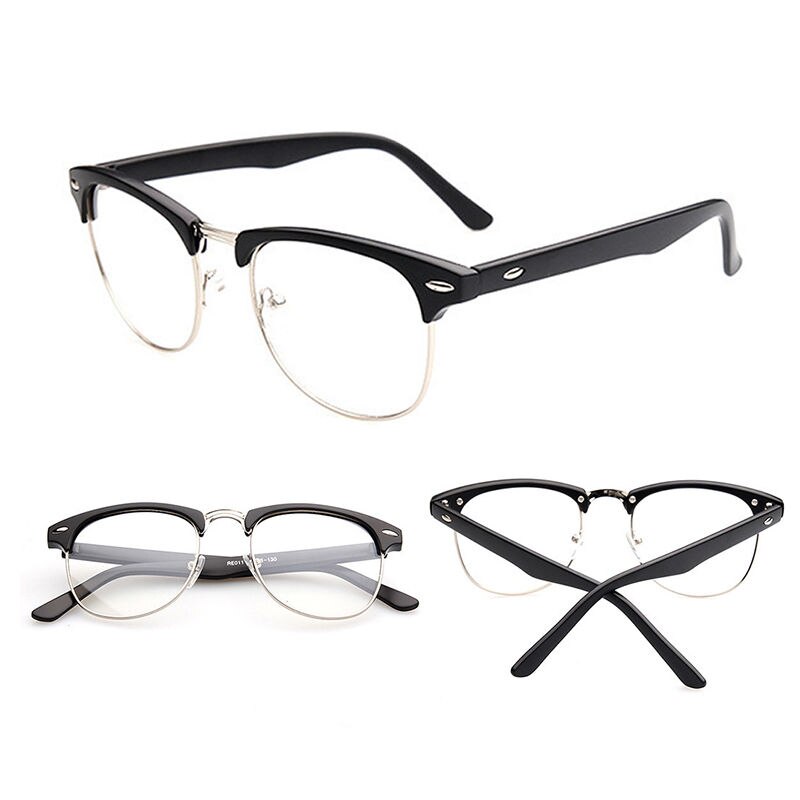 SEKINEW Vintage Retro Half Frame Clear Lens Glasses Nerd Geek Eyewear Eyeglasses Driver Goggles