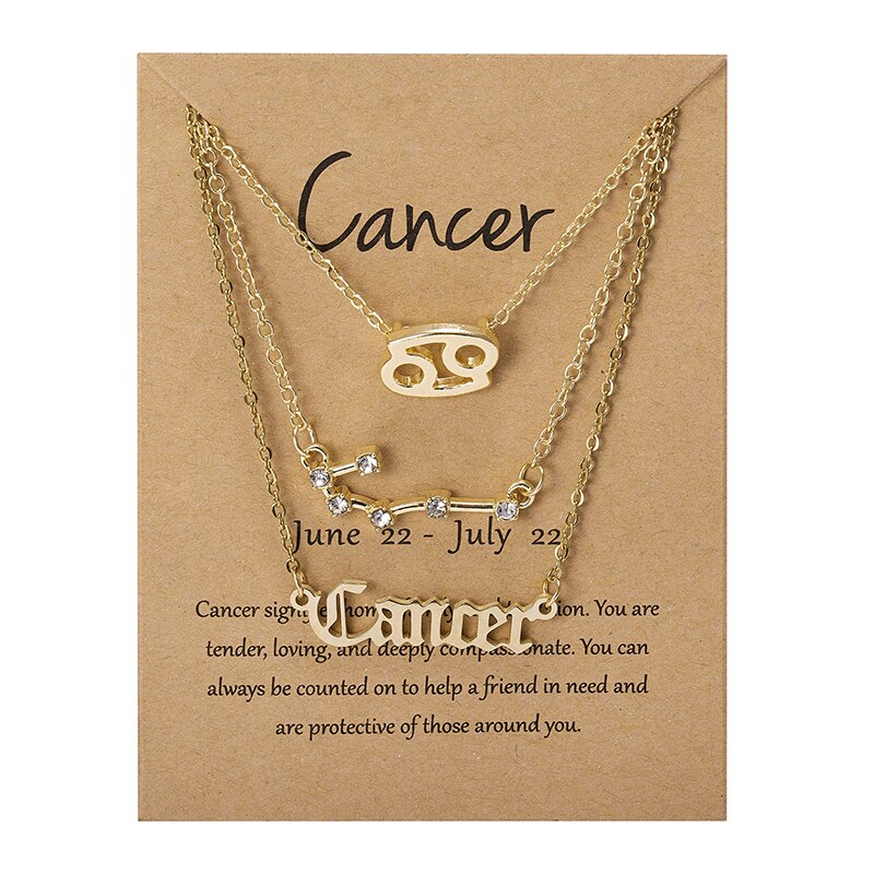 3 Stks/set 12 Sterrenbeeld Hanger Ketting Set Voor Vrouwen Constellation Charm Ketting Vrouwelijke Verjaardag Sieraden Met Karton: Donker Goud