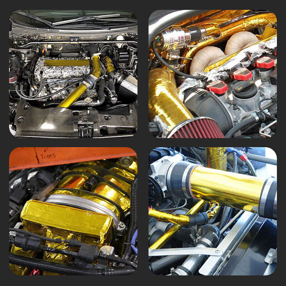 5m Self Adhesive Heat Shield Wrap Automotive Exhaust Tube Insulation Tape Golden Heat Barrier Self Adhesive Engine Gold