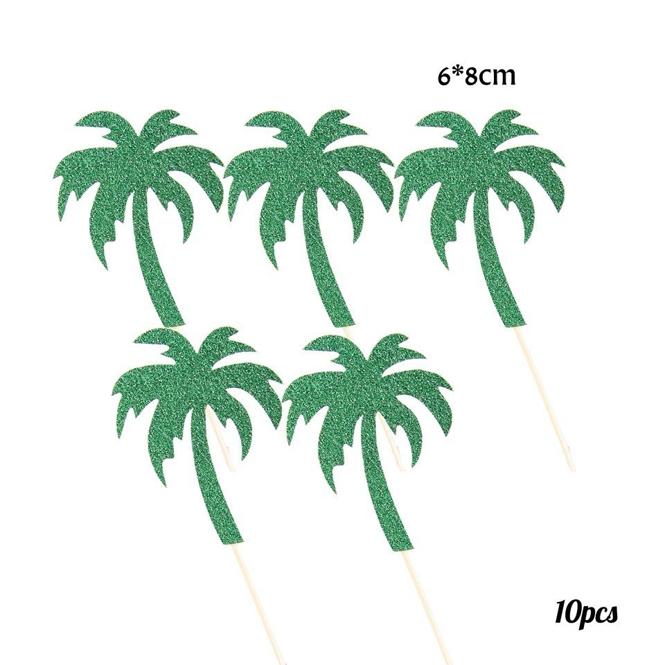 Toppers de Cupcake en forme de palmier, 1 ensemble, flamand rose, ananas, Aloha, décorations pour fête de piscine d'été, mariage, anniversaire, réception pour bébé: 10pcs Coconut tree