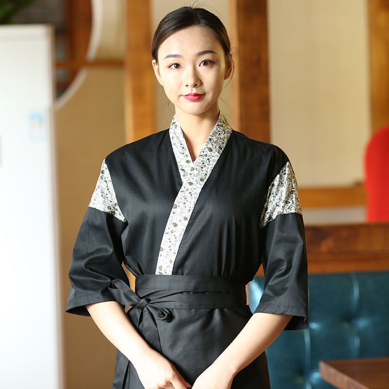 Unisex Japanese Korea Style Chef Uniform Kimono Sushi Cook Shirt Medium Sleeve Restaurant Kitchen Waiter Work Uniforms QJ05