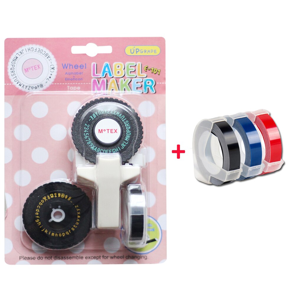 Oryginalna drukarka do etykiet MoTex E101 (z 2 kołami) do 9mm dymo 3D taśma ręczna maszyna do etykietowania maszyn do pisania (mała czcionka): White machine set-3