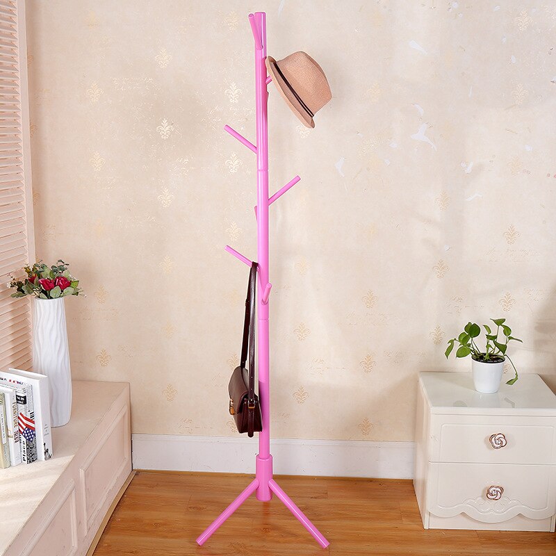 Wood Tree Coat Rack Stand Wooden Coat Rack Free Standing With 8 Hooks For Coats Hats Scarves Clothes Handbags: Pink