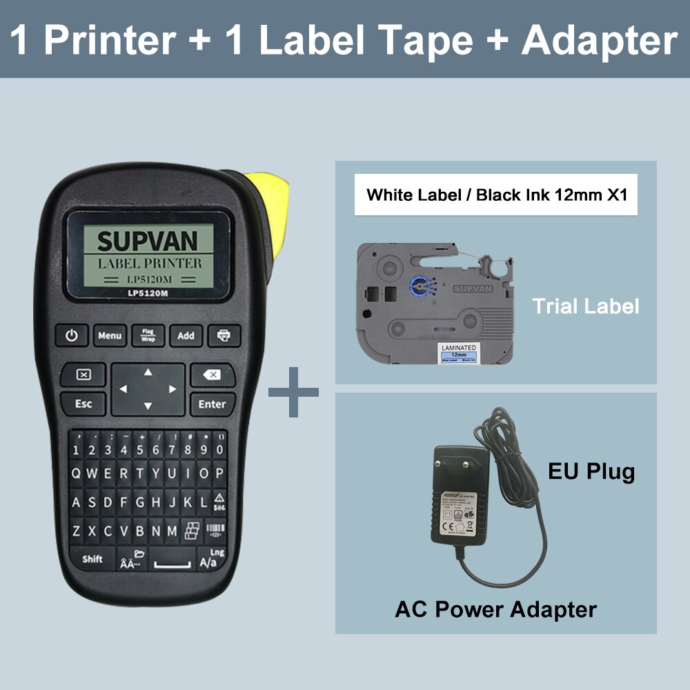 Supvan-máquina de impresión de etiquetas portátil LP5120M, máquina de etiquetas de transferencia térmica, varios idiomas, novedad: LP5120M Adapter EU