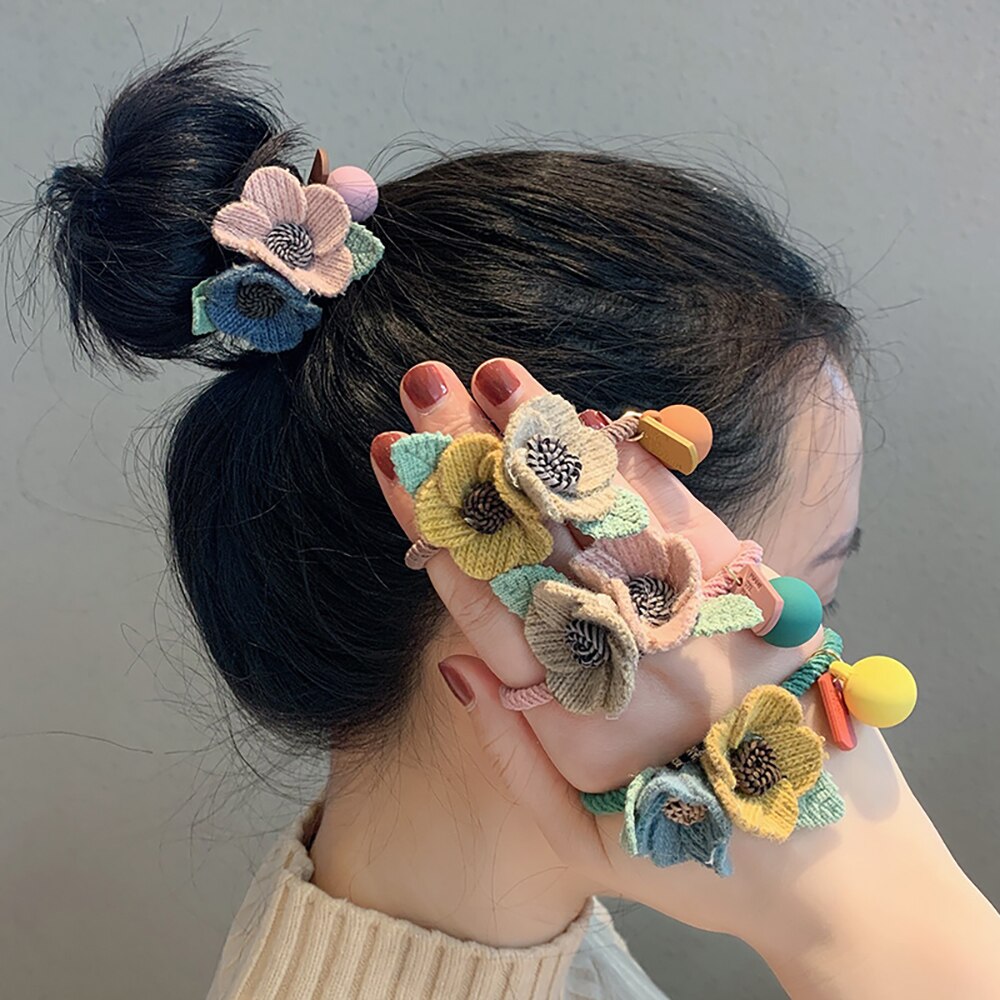 Elastic Women Girl Ponytail Holders Flowers Simple Hair Rope Hair Bands Cute Rubber Band Hair Ring Hair Tie Accessories