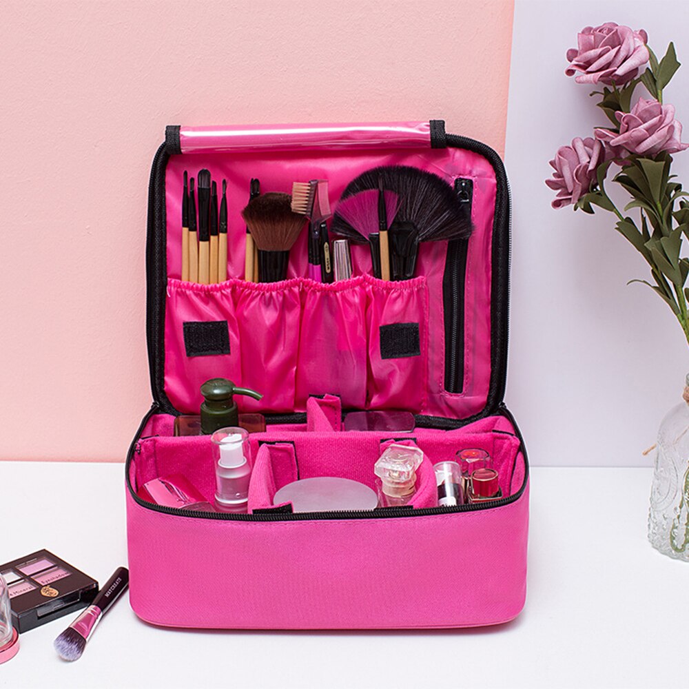 Makeup børste holder dame vandtæt makeup taske kosmetik tasker rejse toiletartikler vaske kuffert håndtaske arrangører kvinder skønhed pose: Indsatspose rosa rød